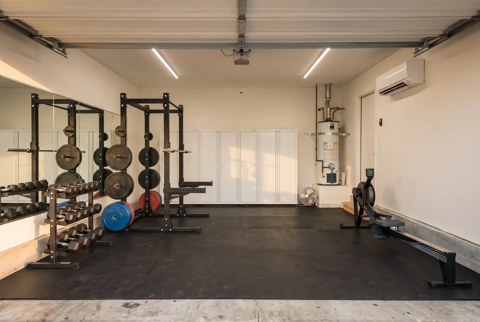 White Glove · Home gym — concept render on a sample garage